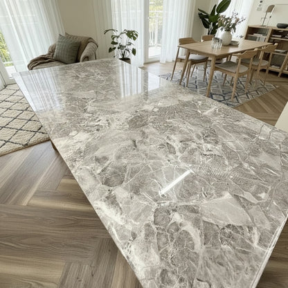 Luxury Orvar 180cm Marble Dining Table With Double Ring Chrome Base