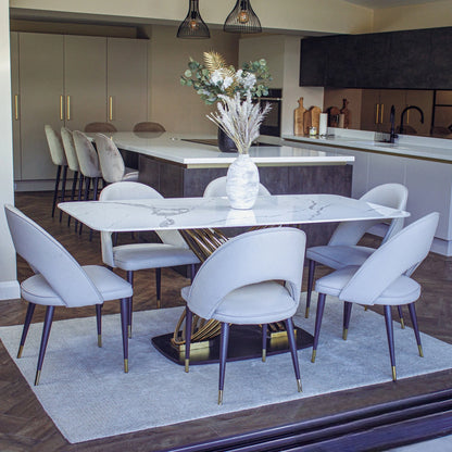 Luxury Ostuni 180cm Slimline Oval-Rectangular Dining Table With Polar White Sintered Stone Top