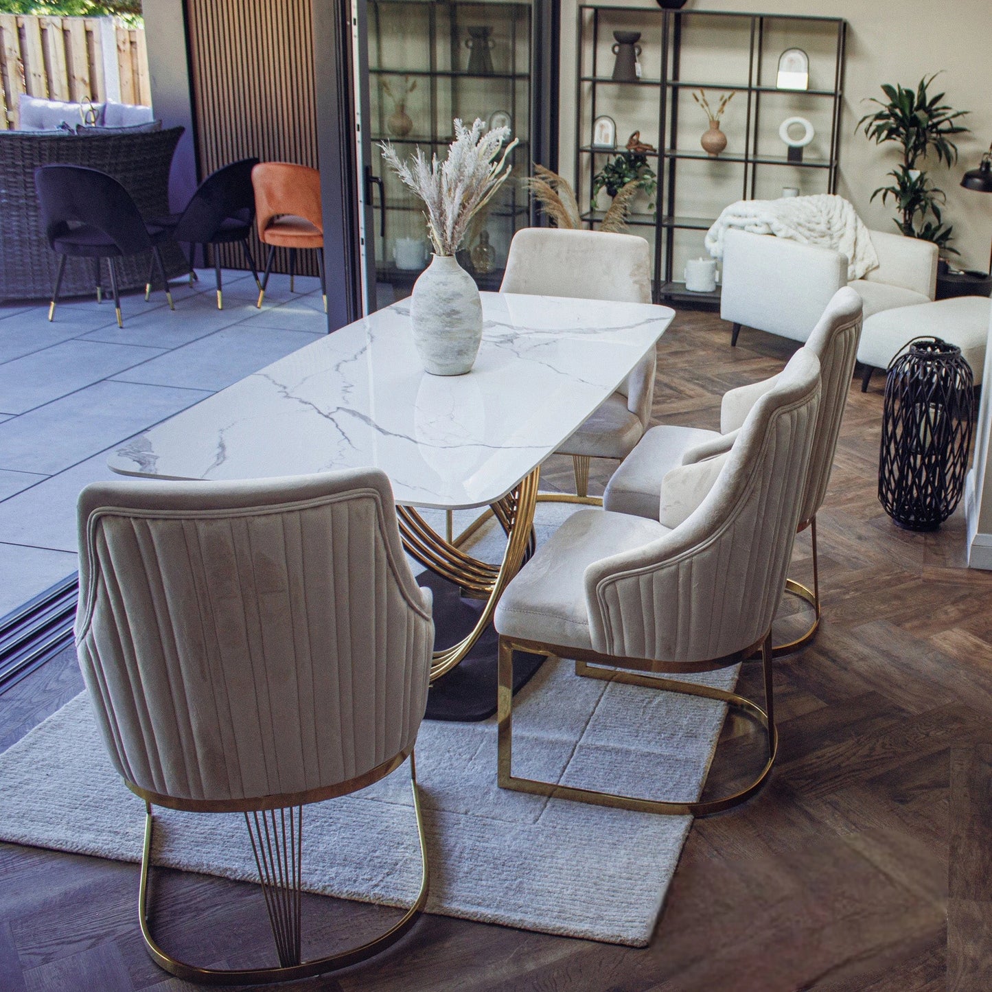 Luxury Ostuni 180cm Slimline Oval-Rectangular Dining Table With Polar White Sintered Stone Top