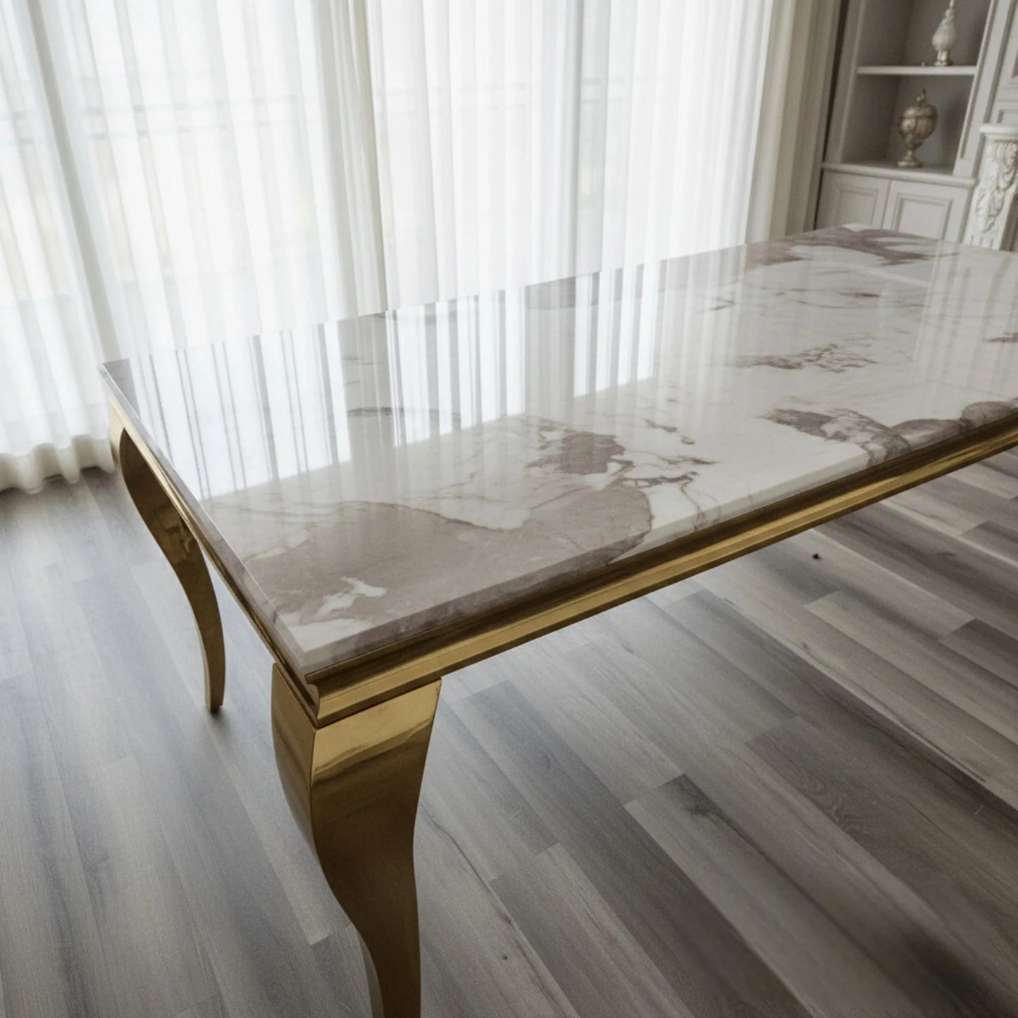 Luxury Lorens Gold 180cm Marble Dining Table With 4-Legs Base