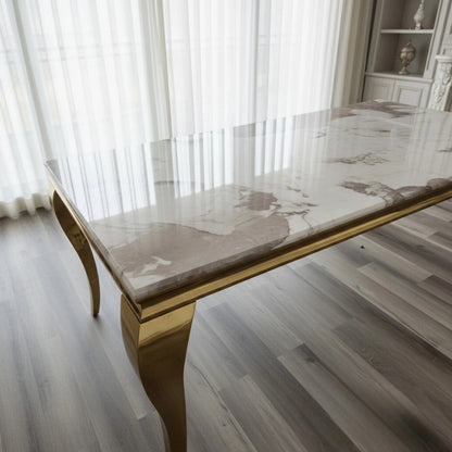 Luxury Lorens Gold 180cm Marble Dining Table With 4-Legs Base