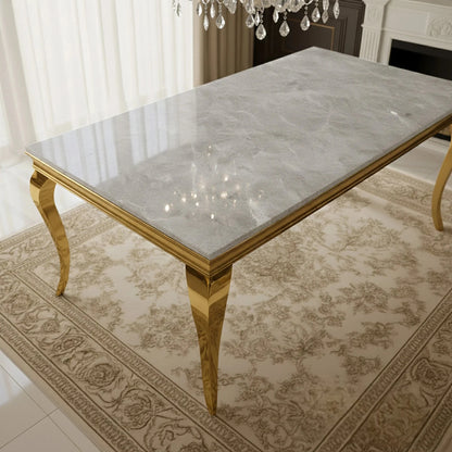 Luxury Lorens Gold 180cm Marble Dining Table With 4-Legs Base