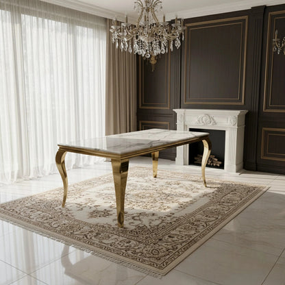 Luxury Lorens Gold 180cm Marble Dining Table With 4-Legs Base