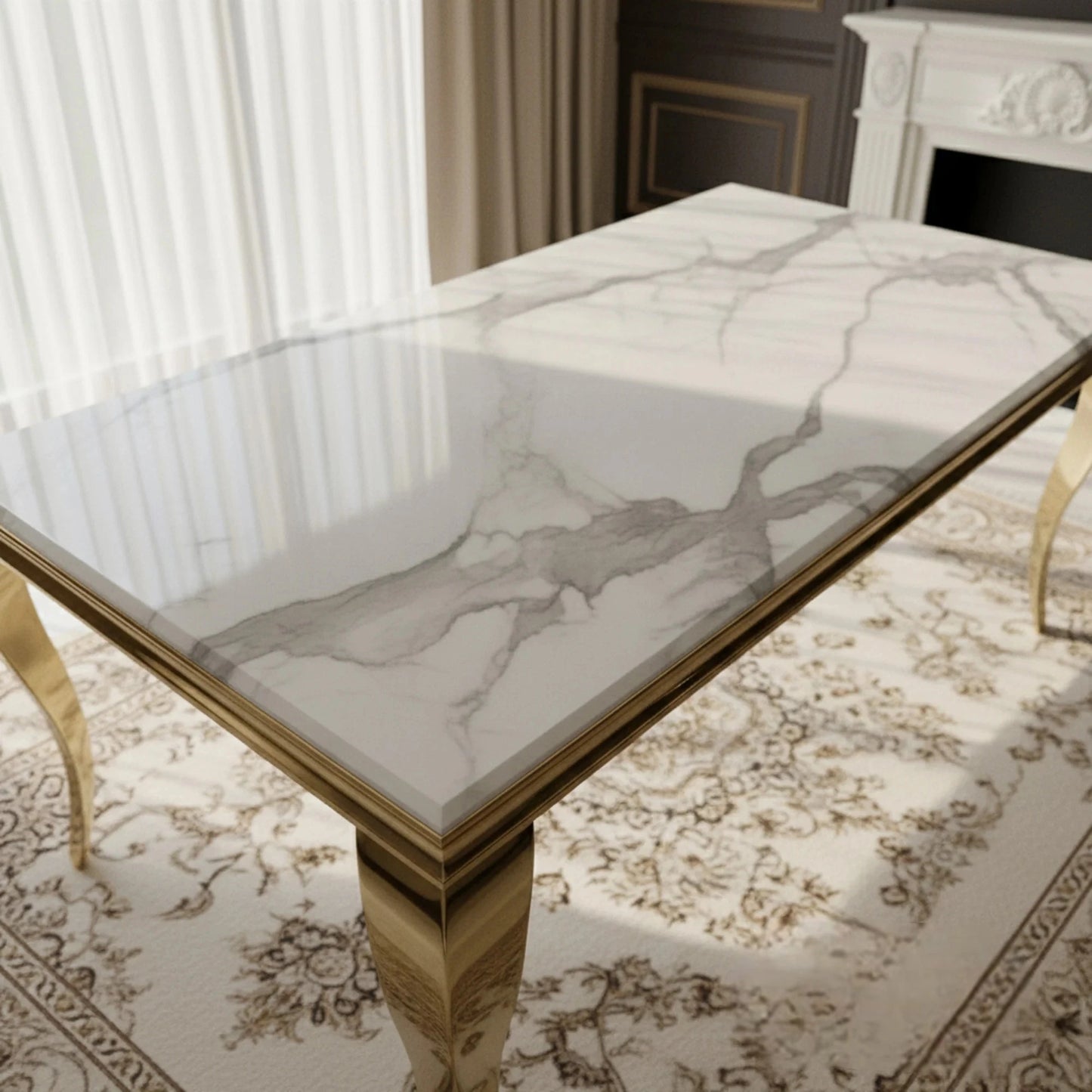 Luxury Lorens Gold 180cm Marble Dining Table With 4-Legs Base
