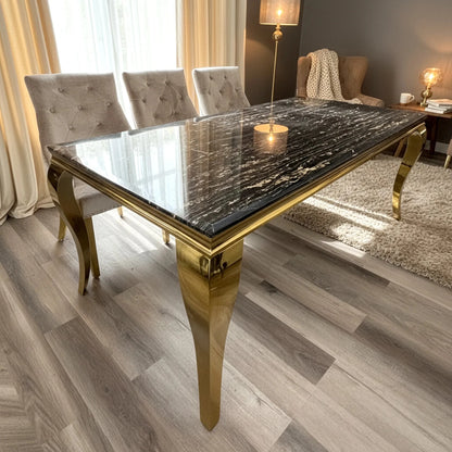 Luxury Lorens Gold 180cm Marble Dining Table With 4-Legs Base