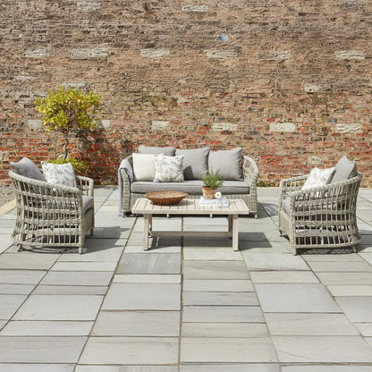 Luxury Palma  3-Seater Outdoor Sofa Set In Beige Rattan Weave With Acacia Wood Table