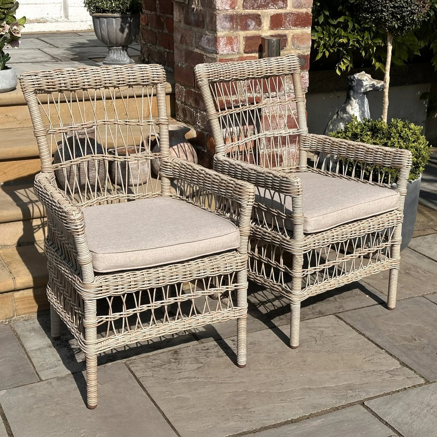 Luxury Provence Outdoor Dining Chair In Beige Rattan Provence Collection With Olefin Cushion