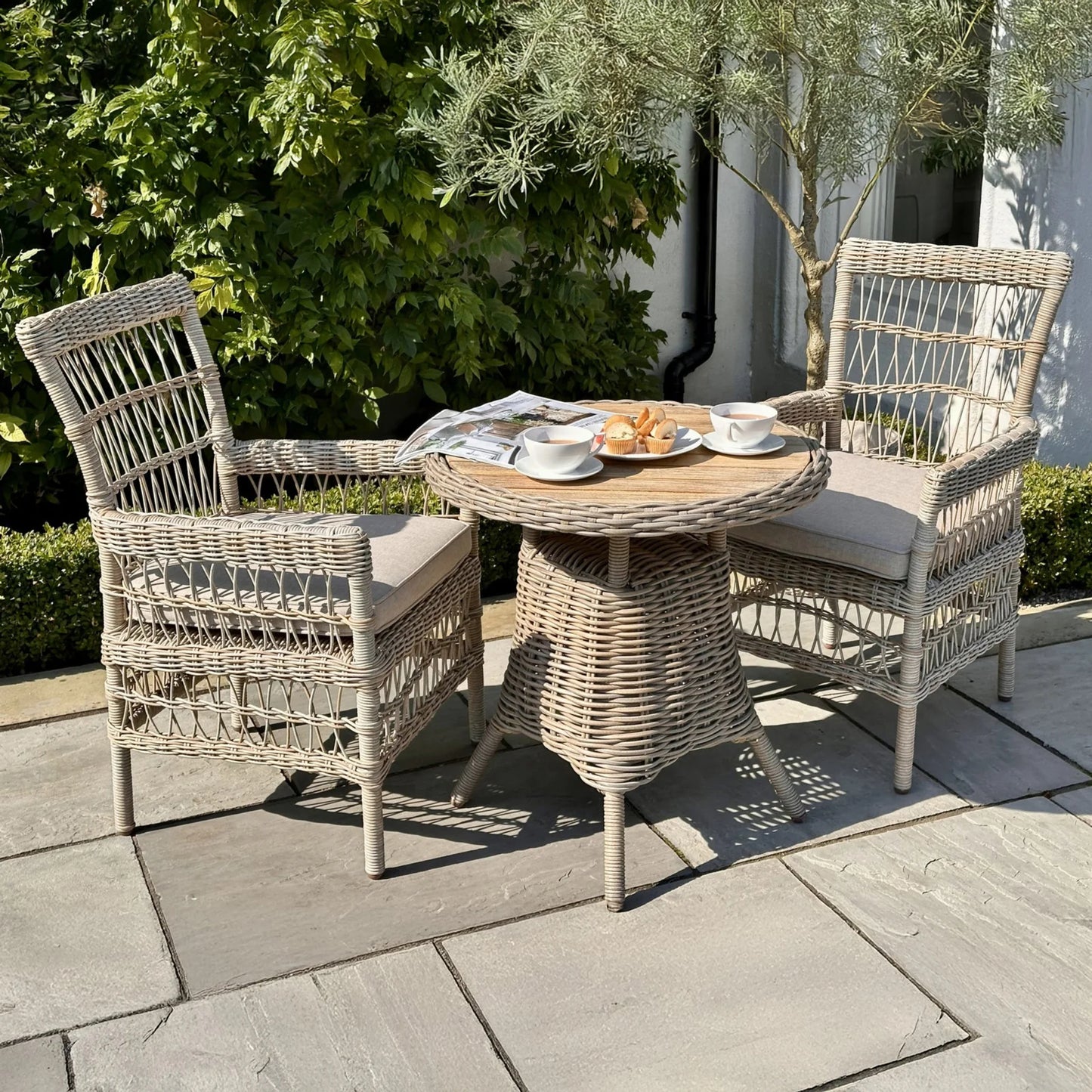 Luxury Provence Outdoor Dining Chair In Beige Rattan Provence Collection With Olefin Cushion