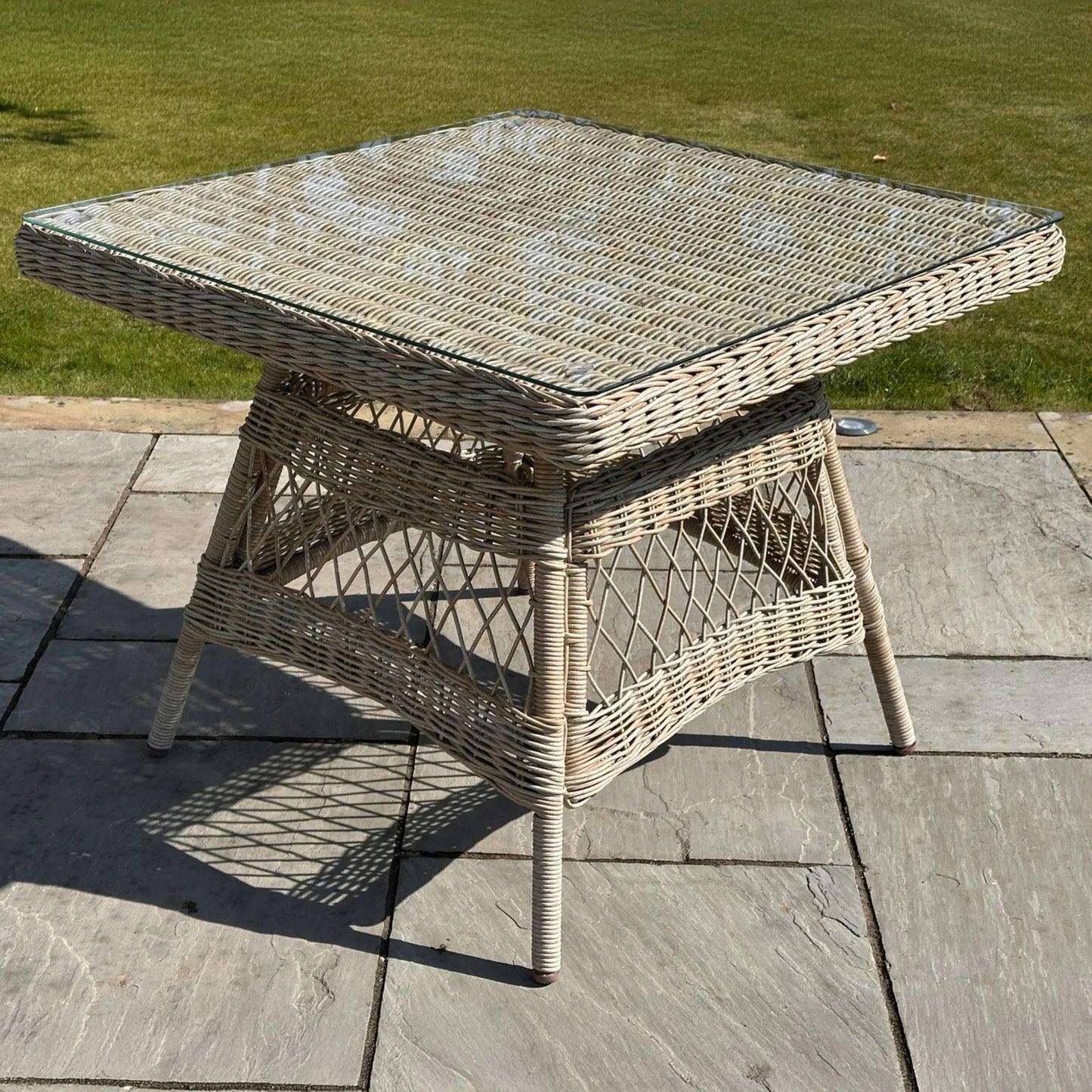 Luxury Provence Outdoor Rattan Dining Set 4 Seater With Glass Top Table And Weather Resistant Cushions