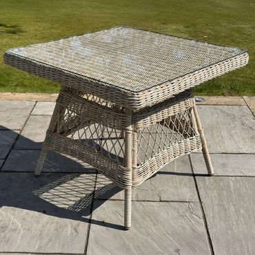 Luxury Provence Outdoor Rattan Dining Set With Glass Top Table And Weather Resistant Cushions