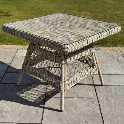 Luxury Provence Outdoor Rattan Dining Set 4 Seater With Glass Top Table And Weather Resistant Cushions