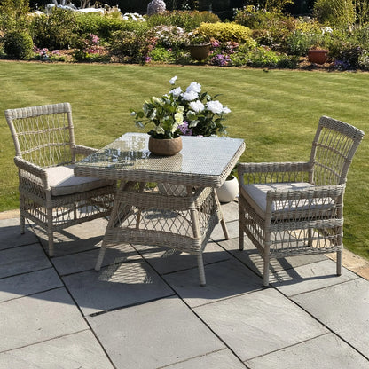 Luxury Provence Outdoor Rattan Dining Set 4 Seater With Glass Top Table And Weather Resistant Cushions