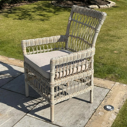 Luxury Provence Outdoor Rattan Dining Set 4 Seater With Glass Top Table And Weather Resistant Cushions