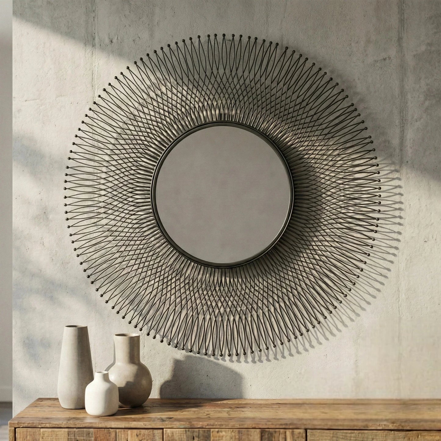 Luxury Rio 109cm Large Black Wire Industrial Wall Mirror