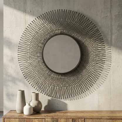 Luxury Rio 109cm Large Black Wire Industrial Wall Mirror
