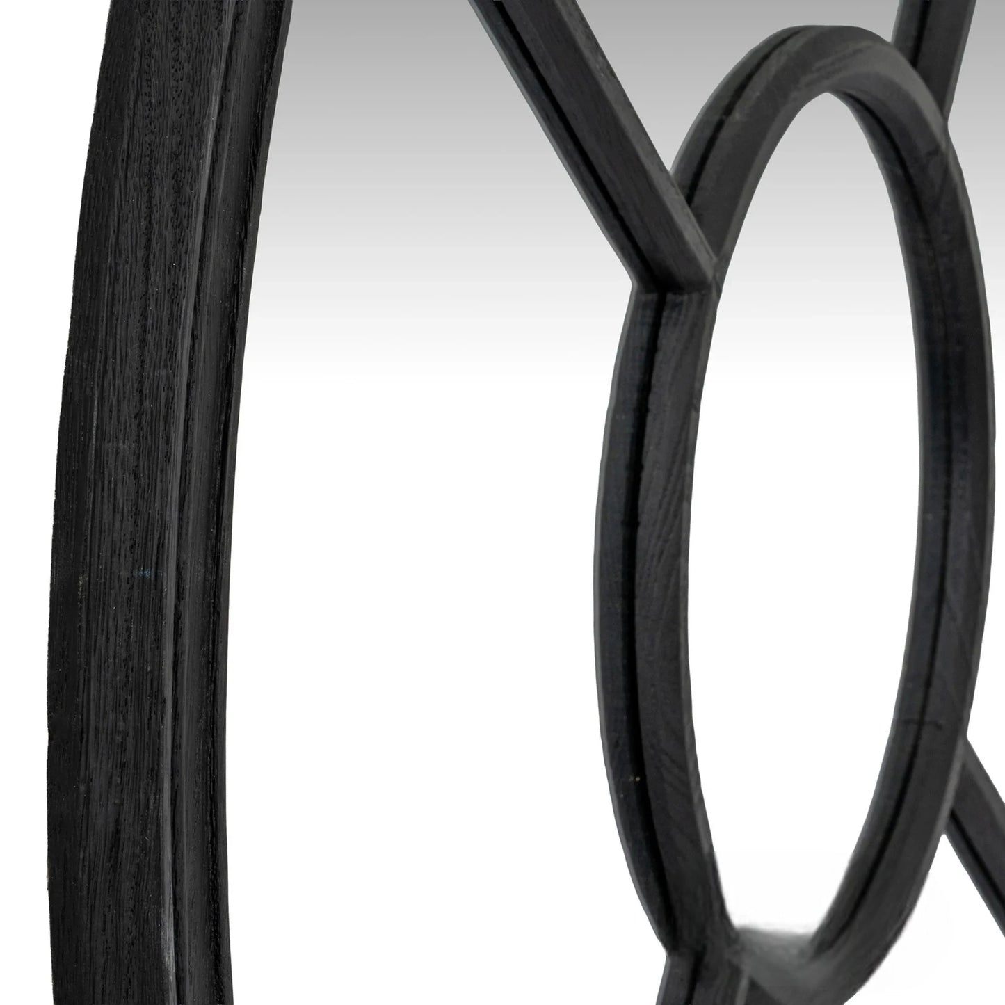 Luxury Torin 100cm Black Wood Round Architectural Window Wall Mirror