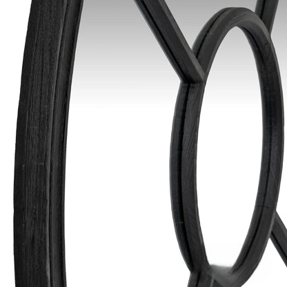 Luxury Torin 100cm Black Wood Round Architectural Window Wall Mirror