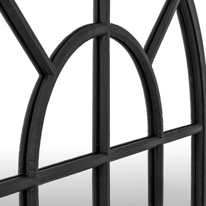 Luxury Torin 135cm Black Wood Arched Window Wall Mirror