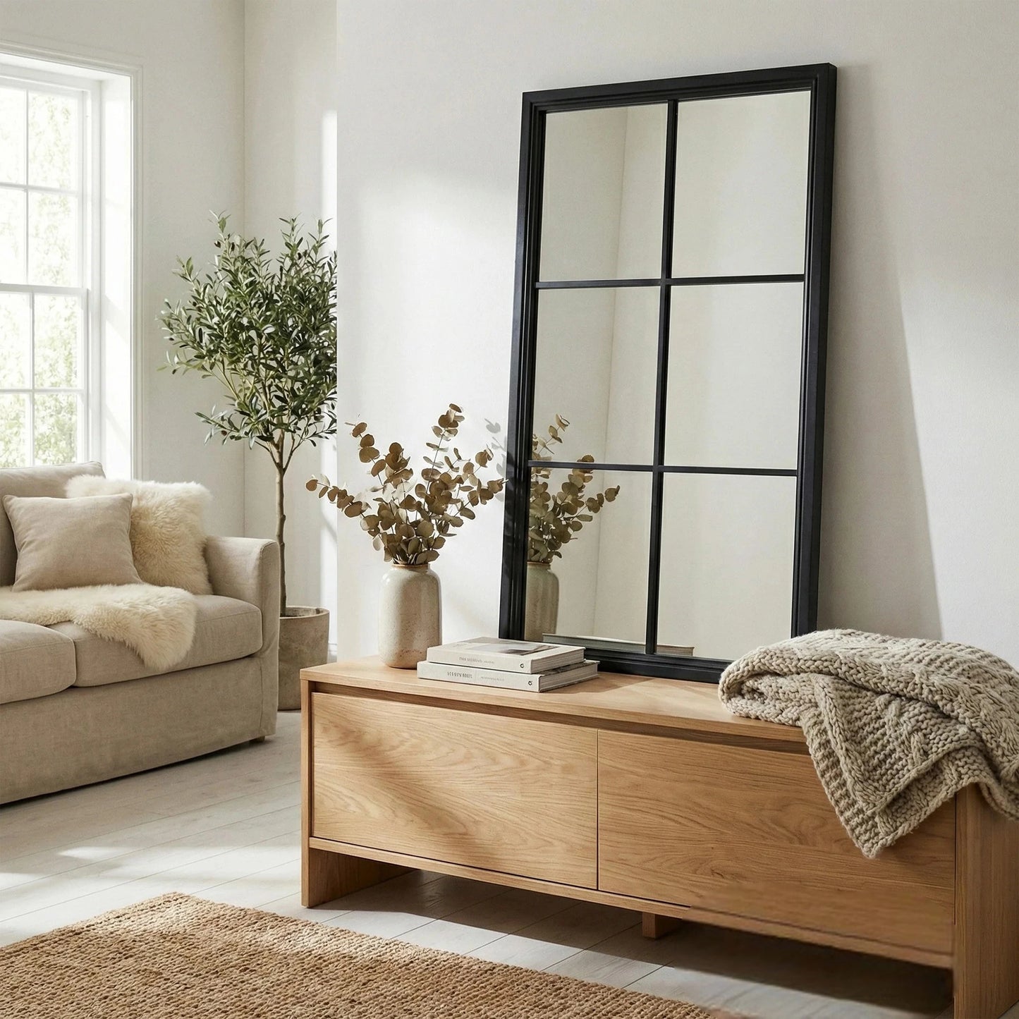 Luxury Torin 150cm Black Wood Large Window Wall Mirror