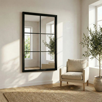 Luxury Torin 150cm Black Wood Large Window Wall Mirror