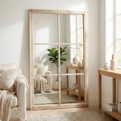 Luxury Torin 150cm Rustic Washed Wood Large Window Wall Mirror