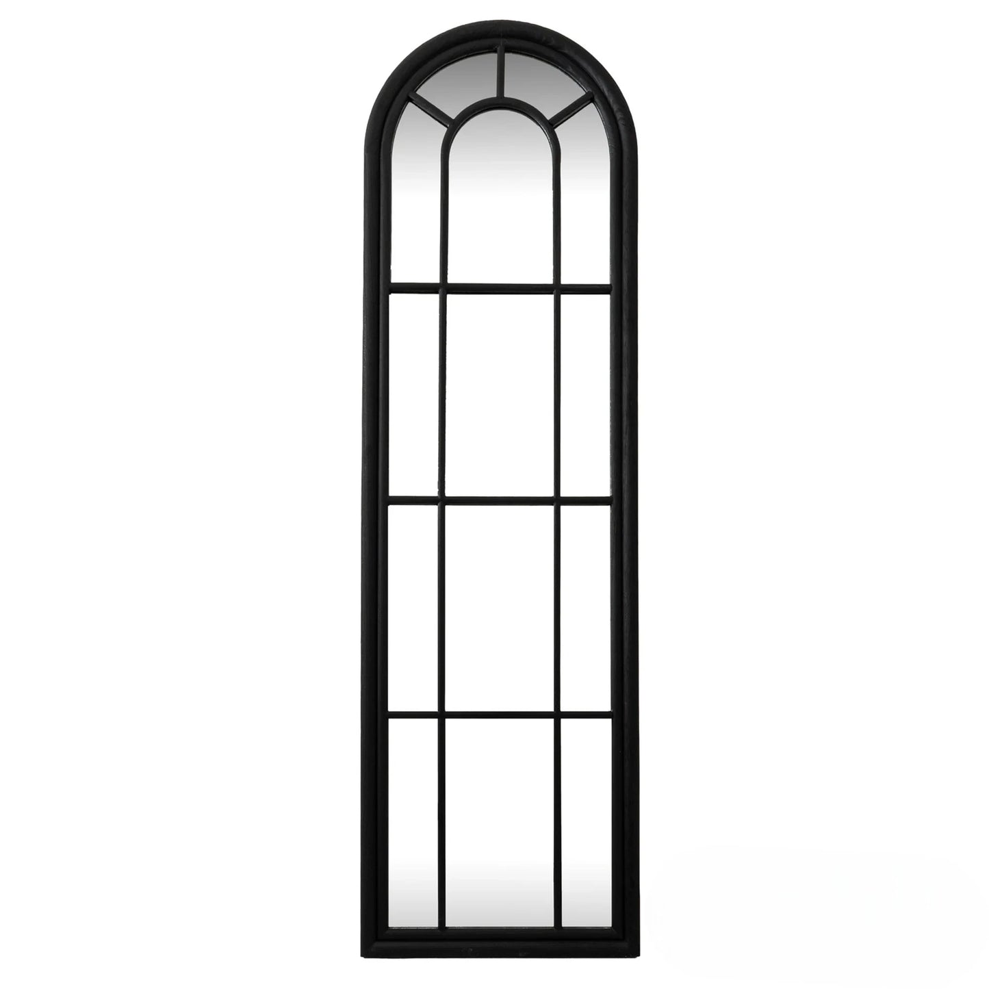 Luxury Torin 170cm Black Wood Tall Arched Window Wall Mirror