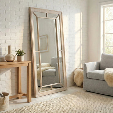 Luxury Torin 200cm Large Washed Wood Architectural Window Wall Mirror