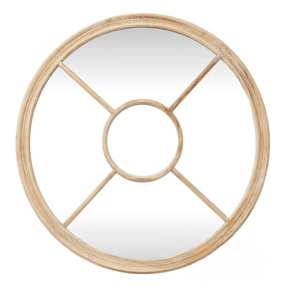 Luxury Torin 100cm Round Washed Wood Architectural Window Wall Mirror