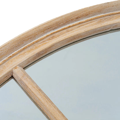 Luxury Torin 100cm Round Washed Wood Architectural Window Wall Mirror