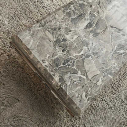 Luxury Urban 130cm Chrome Coffee Table With Light Grey Marble Top And U Stand Design