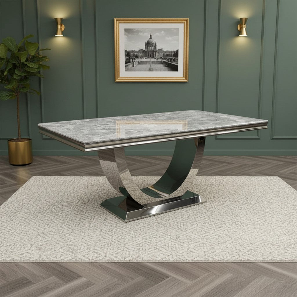 Luxury Urban 180cm Marble Dining Table With Chrome U Base