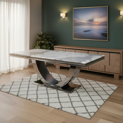 Luxury Urban 180cm Marble Dining Table With Chrome U Base