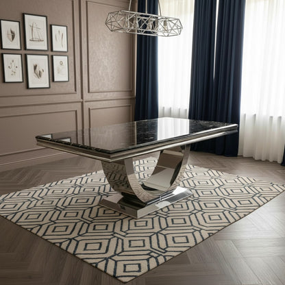 Luxury Urban 180cm Marble Dining Table With Chrome U Base