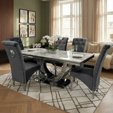 Luxury Urban 180cm Marble Dining Table With Chrome U Base