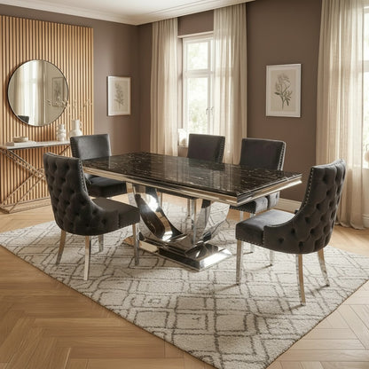 Luxury Urban 180cm Marble Dining Table With Chrome U Base