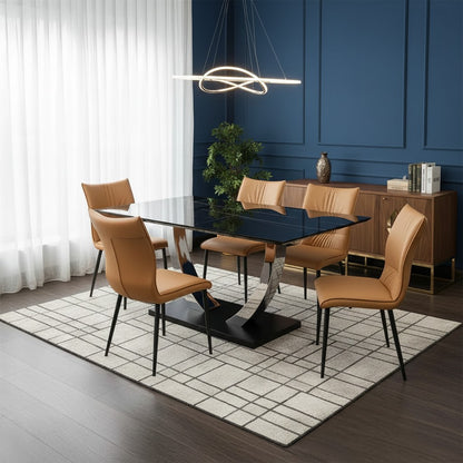 Luxury Valdemar 1.6m Black Sintered Stone Dining Set Chrome Pedestal Base With Folke Tan Leather Chairs