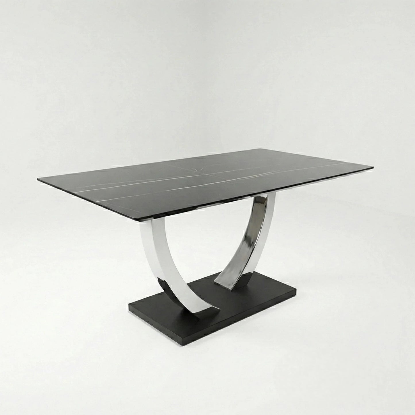 Luxury Valdemar 1.6m Black Sintered Stone Dining Set Chrome Pedestal Base With Niklas Leather Chairs