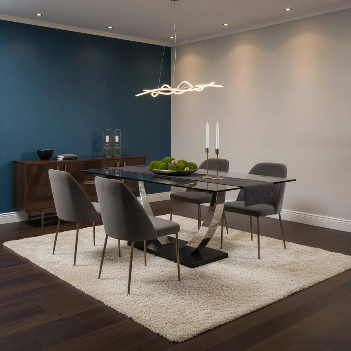 Luxury Valdemar 160cm Black Sintered Stone Dining Table With Chrome Pedestal Leg Base