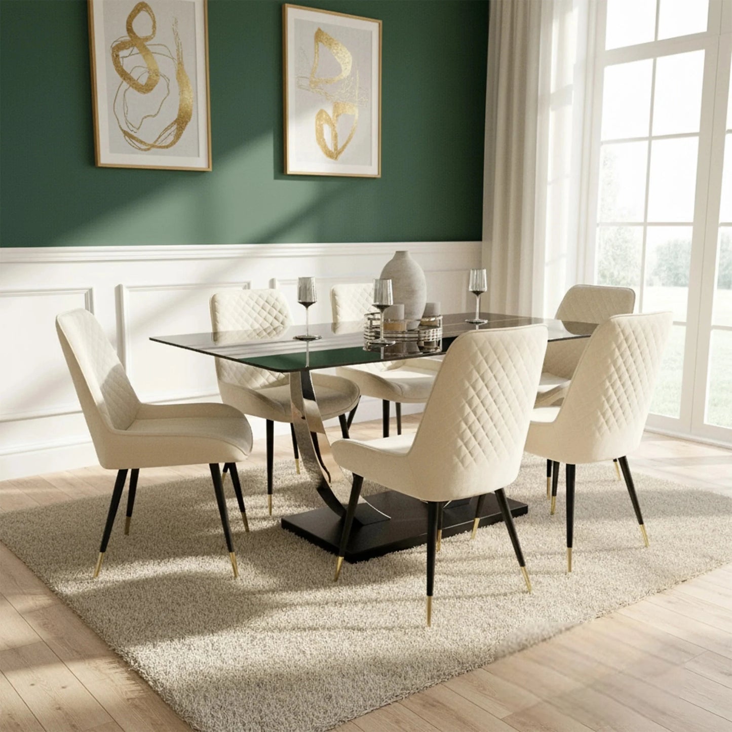 Luxury Valdemar 160cm Black Sintered Stone Dining Table With Chrome Pedestal Leg Base