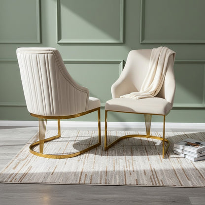 Luxury Vittoria 1.8m Slimline Gold Dining Set White Sintered Stone Table With Olivia Velvet Chairs