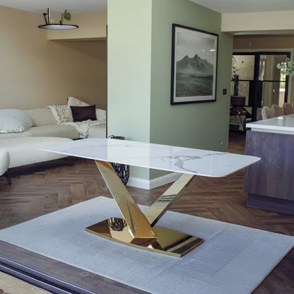 Luxury Vittoria 180cm Slimline Sintered Stone Dining Table With V-Shaped Pedestal Base