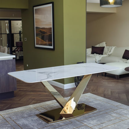 Luxury Vittoria 180cm Slimline Sintered Stone Dining Table With V-Shaped Pedestal Base