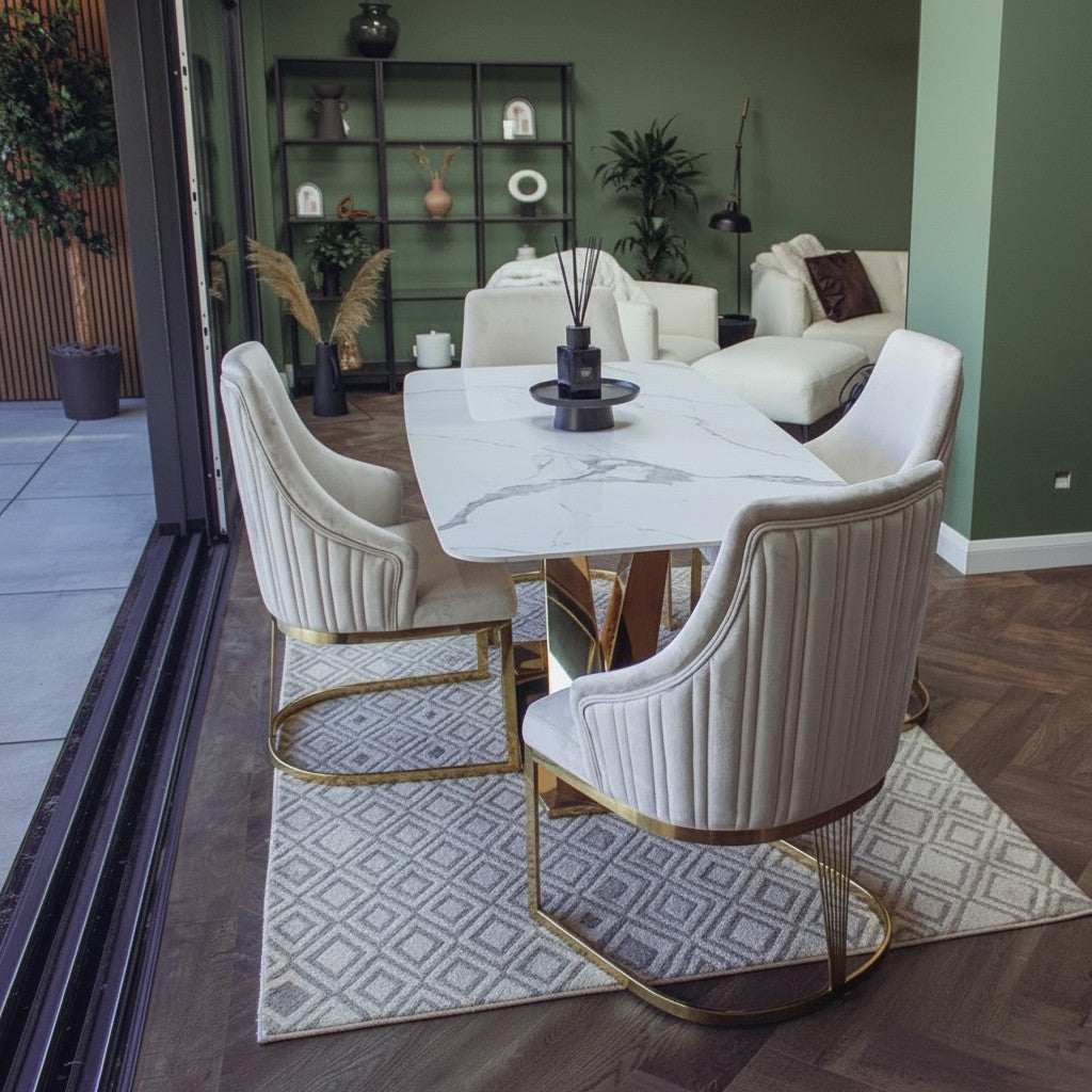 Luxury Vittoria 180cm Slimline Sintered Stone Dining Table With V-Shaped Pedestal Base