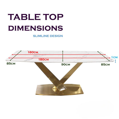 Luxury Vittoria 180cm Slimline Sintered Stone Dining Table With V-Shaped Pedestal Base