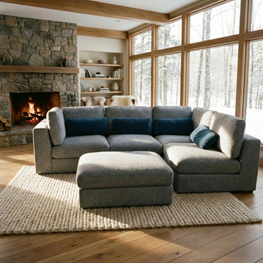 Aluxo Madison 4+1+Storage Footstool Modular Sofa In Blue Boucle Fabric