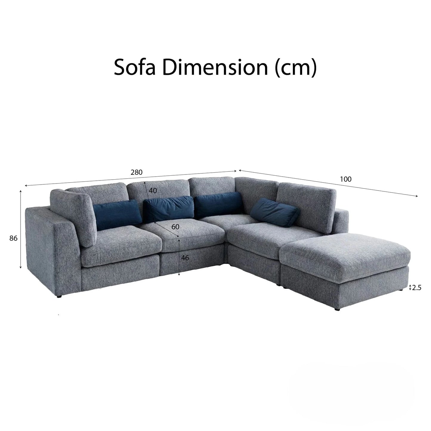 Aluxo Madison 4+1+Storage Footstool Modular Sofa In Blue Boucle Fabric