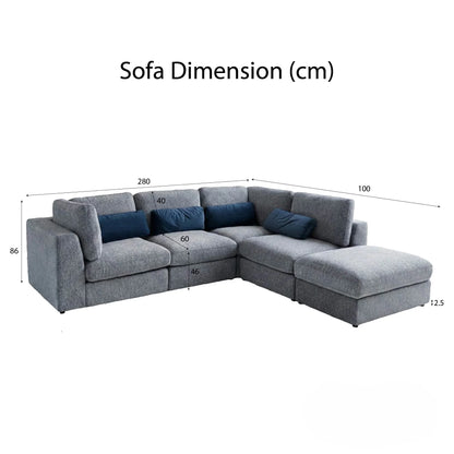 Aluxo Madison 4+1+Storage Footstool Modular Sofa In Blue Boucle Fabric