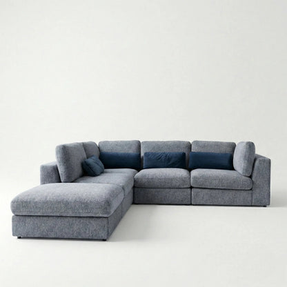 Aluxo Madison 4+1+Storage Footstool Modular Sofa In Blue Boucle Fabric