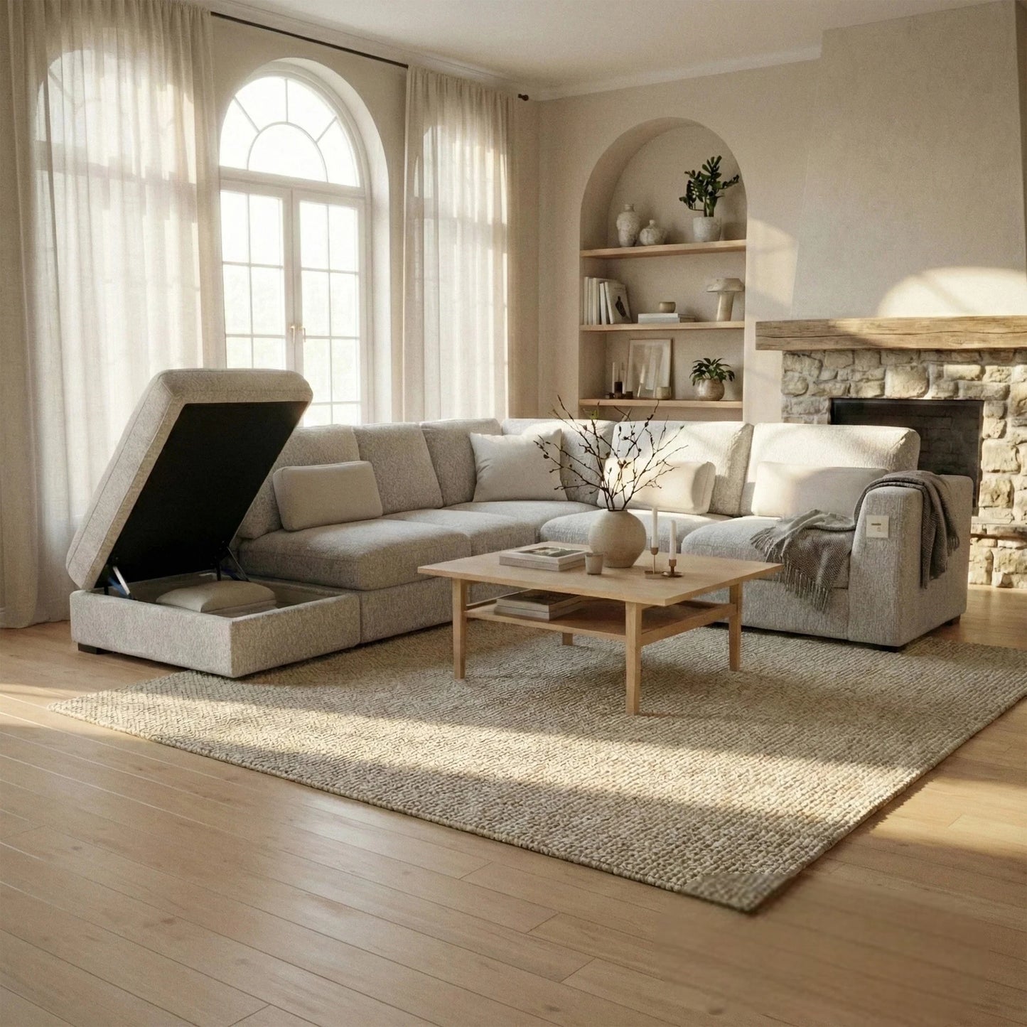 Aluxo Madison 4+1+Storage Footstool Modular Sofa In Blue Boucle Fabric