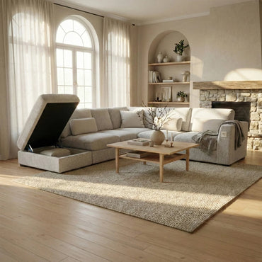 Aluxo Madison 4+1+Storage Footstool Modular Sofa In Light Grey Boucle Fabric